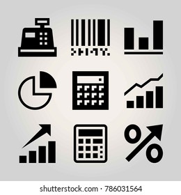 Technology vector icon set. chart, cash, calculator and pie chart