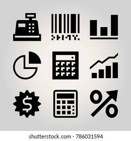 Technology vector icon set. chart, calculator, cash mashine and dollar