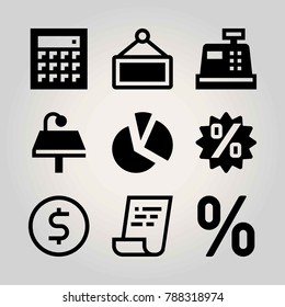 Technology vector icon set. check, persentage, cash mashine and cash