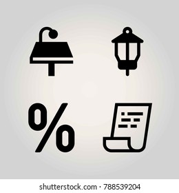 Technology vector icon set. check, table, persentage and lamp