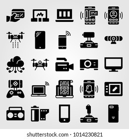 Technology vector icon set. cloud computing, boombox, projector and laptop