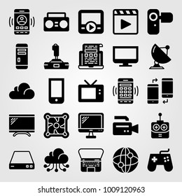 Technology vector icon set. computer, pc case, cloud computing and cooler