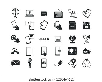 Technology vector icon set.
Contains such Icons as laptop, phone, smartphone, tablet, touchscreen, gadget and more. Editable.