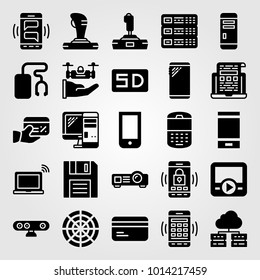 Technology vector icon set. credit card, computer, radar and monitor