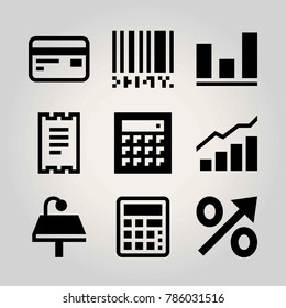Technology vector icon set. credit card, percentage, calculator and lamp
