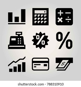 Technology vector icon set. credit card, calculator, atm and persentage