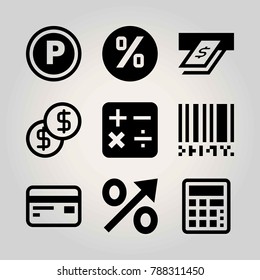 Technology vector icon set. credit card, dollar, sign and persentage