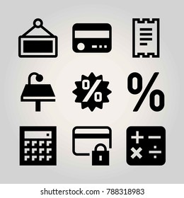 Technology vector icon set. credit card, table, lock and persentage