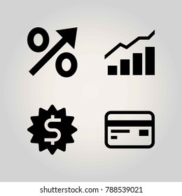 Technology vector icon set. credit card, analytics, percentage and dollar