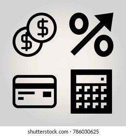 Technology vector icon set. dollar, credit card, calculator and percentage