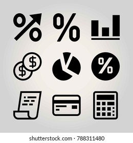 Technology vector icon set. dollar, analutics, pie chart and persentage
