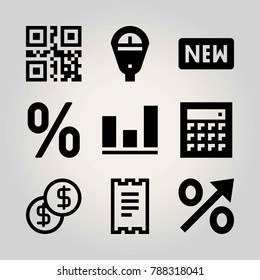 Technology vector icon set. dollar, persentage, parking meter and new