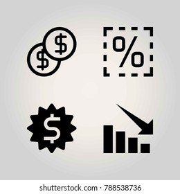 Technology vector icon set. dollar, arrow, percentage and coin