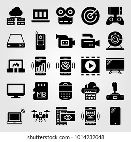 Technology vector icon set. drone, laptop, tv and video camera