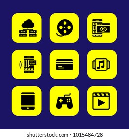 Technology vector icon set. film roll, movie player, server and tablet