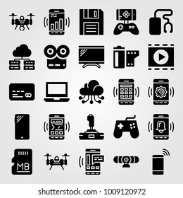 Technology vector icon set. game controller, smartphone, gamepad and laptop