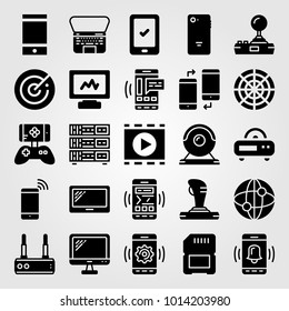 Technology vector icon set. game controller, monitor, tv and computer