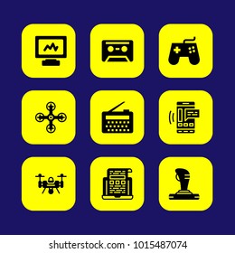 Technology vector icon set. gamepad, computer, joystick and radio