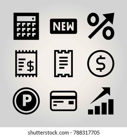 Technology vector icon set. invoice, coin, profits and new