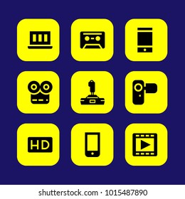Technology vector icon set. joystick, hd, camcoder and camera