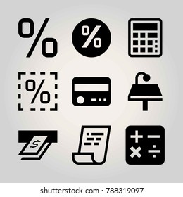 Technology vector icon set. lamp, cash, table and persentage