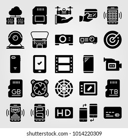Technology vector icon set. laptop, radar, memory and tablet