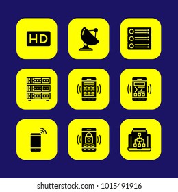 Technology vector icon set. laptop, smartphone, router and sattelite