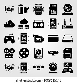 Technology vector icon set. memory, sd card, video camera and credit card