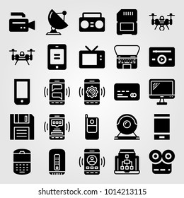 Technology vector icon set. memory, cellphone, tv and monitor