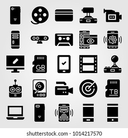 Technology vector icon set. memory, monitor, cassette and radar