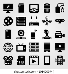 Technology vector icon set. monitor, radar, film roll and smartphone