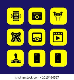 Technology vector icon set. music player, movie player, cooler and smartphone