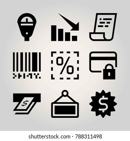 Technology vector icon set. parking meter, lock, loss and barcode