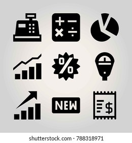 Technology vector icon set. parking meter, new, profits and cash mashine