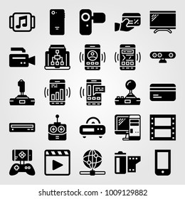 Technology vector icon set. pc, webcam, game controller and laptop