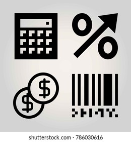 Technology vector icon set. percentage, coin, calculator and barcode