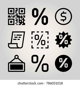 Technology vector icon set. percentage, scan, invoice and coin