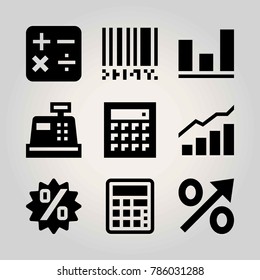 Technology vector icon set. percentage, analutics, calculator and cash mashine