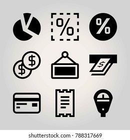 Technology vector icon set. percentage, chart, dollar and cash