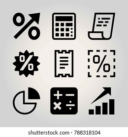 Technology vector icon set. percentage, chart, calculator and pie chart
