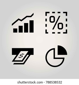 Technology vector icon set. percentage, atm, cash and pie chart