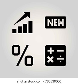 Technology vector icon set. percentage, profits, new and calculator