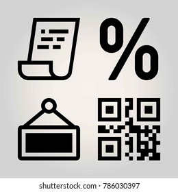 Technology vector icon set. persentage, qr code, sign and invoice