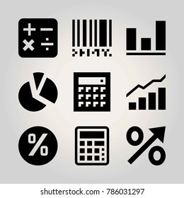 Technology vector icon set. persentage, barcode, analutics and calculator