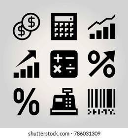 Technology vector icon set. persentage, profits, cash mashine and analytics