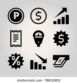 Technology vector icon set. persentage, cash, atm and profits