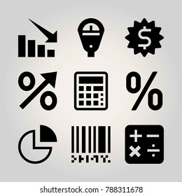 Technology vector icon set. pie chart, dollar, calculator and parking meter