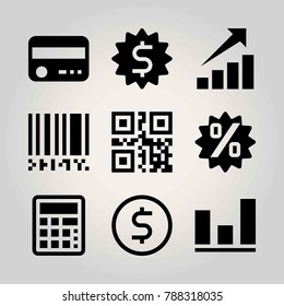 Technology vector icon set. profits, barcode, persentage and qr code