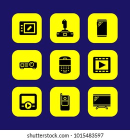 Technology vector icon set. projector, monitor, cellphone and movie player