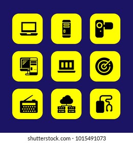 Technology vector icon set. radio, music player, laptop and computer